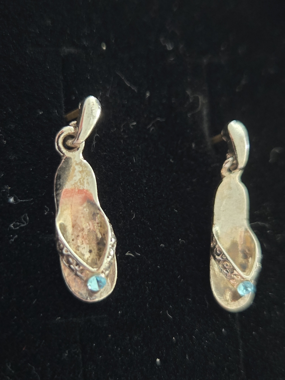 Silver Flip-Flop Dangle Earrings with Blue Accent